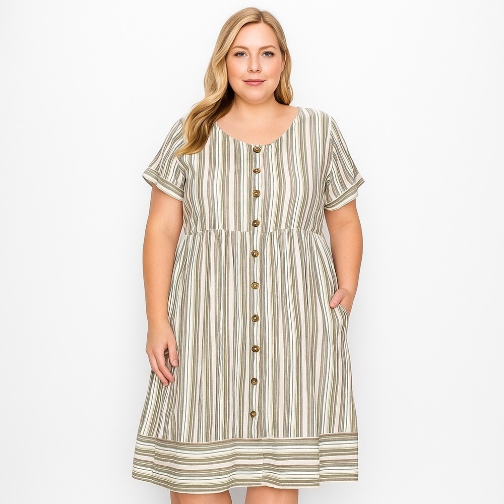 Davi & Dani Button Front Shirt Dress Linen Feel Cottagecore Size 2XL